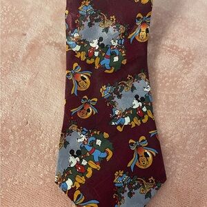 Disney Burgundy Tie with Mickey Mouse and Friends